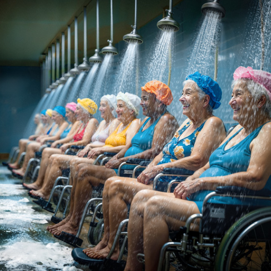 Toekomstbeeld: douchende dames op een rij